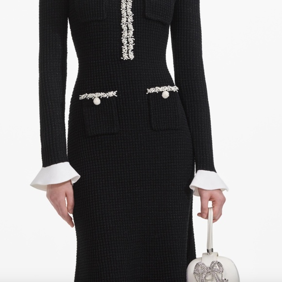 self-portrait - Black Pearl Trim Knit Midi Dress - Various Sizes MSRP $615 - NWT - Picture 9 of 10